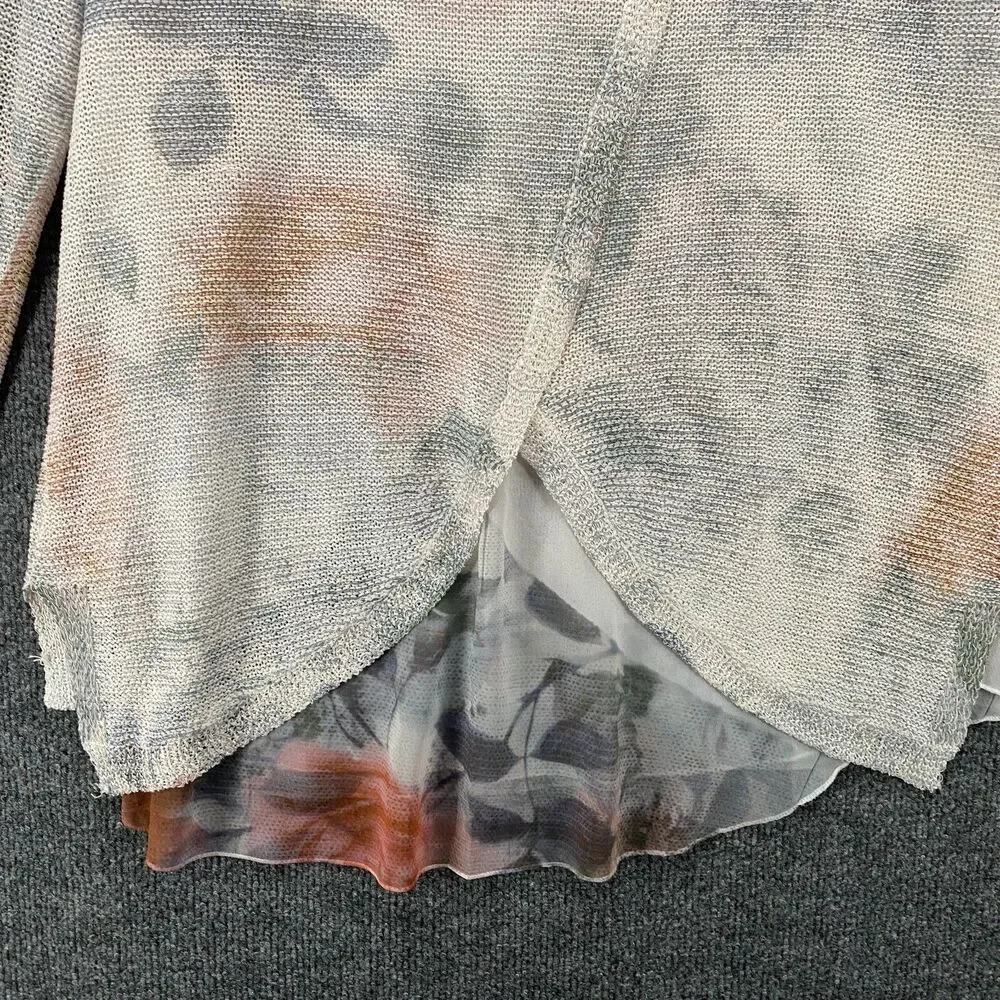 Sioni Sweater Womens L Floral Watercolor Pullover Round‎ Neck Layered Romantic